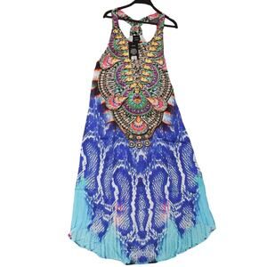 Sakkas Women's One Size Ring Beach Colorful Blue Dress Top Cover up Rhinestone